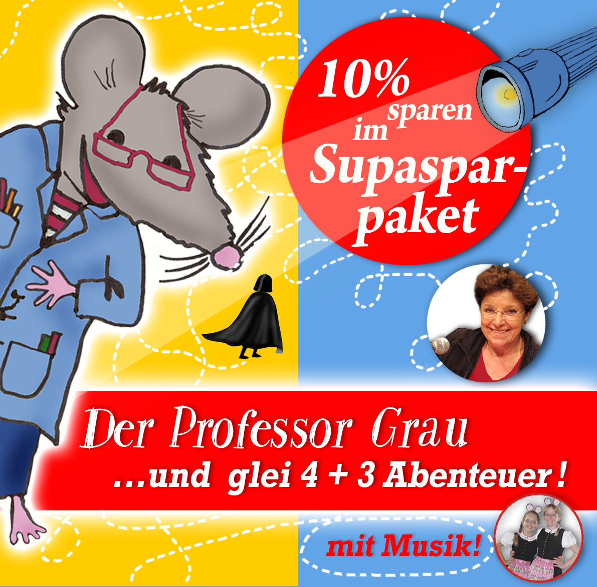 Jetza 10% sparen! Glei zwoa ganze Hörbuch-Sammlungen im Supasparpaket (die vier allerersten Gschichten UND die drei megaguadn Abenteuer vom Abenteuerpaket!) als MP3 zum sofort Runterladen!