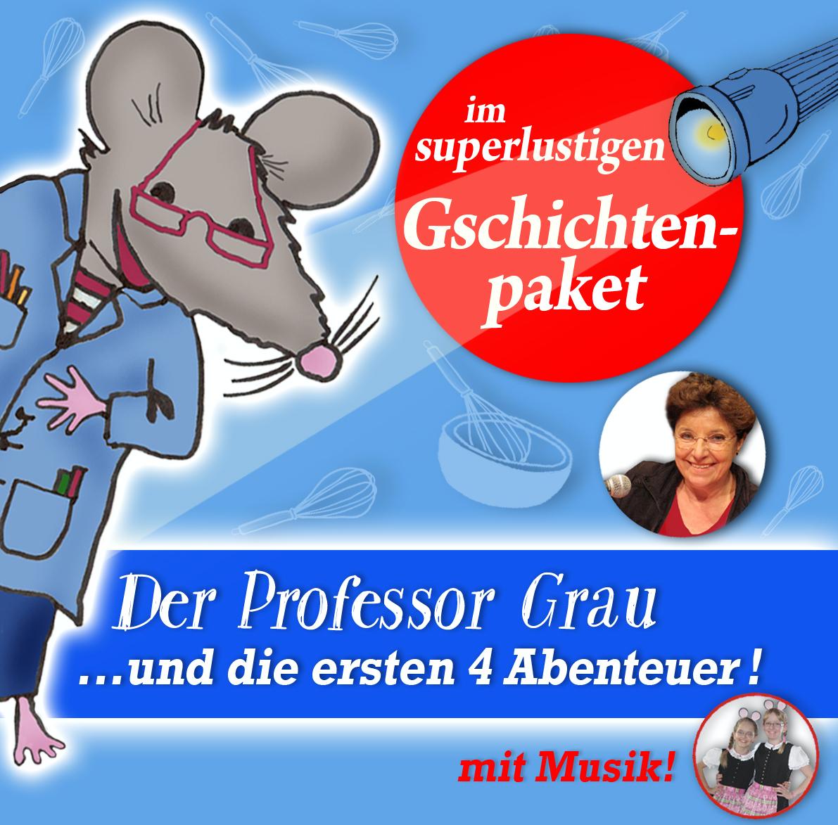 Die allerersten vier Abenteuer vom Professor Grau + fröhliche Musik zum Mitsingen! Als MP3 zum sofort Runterladen!